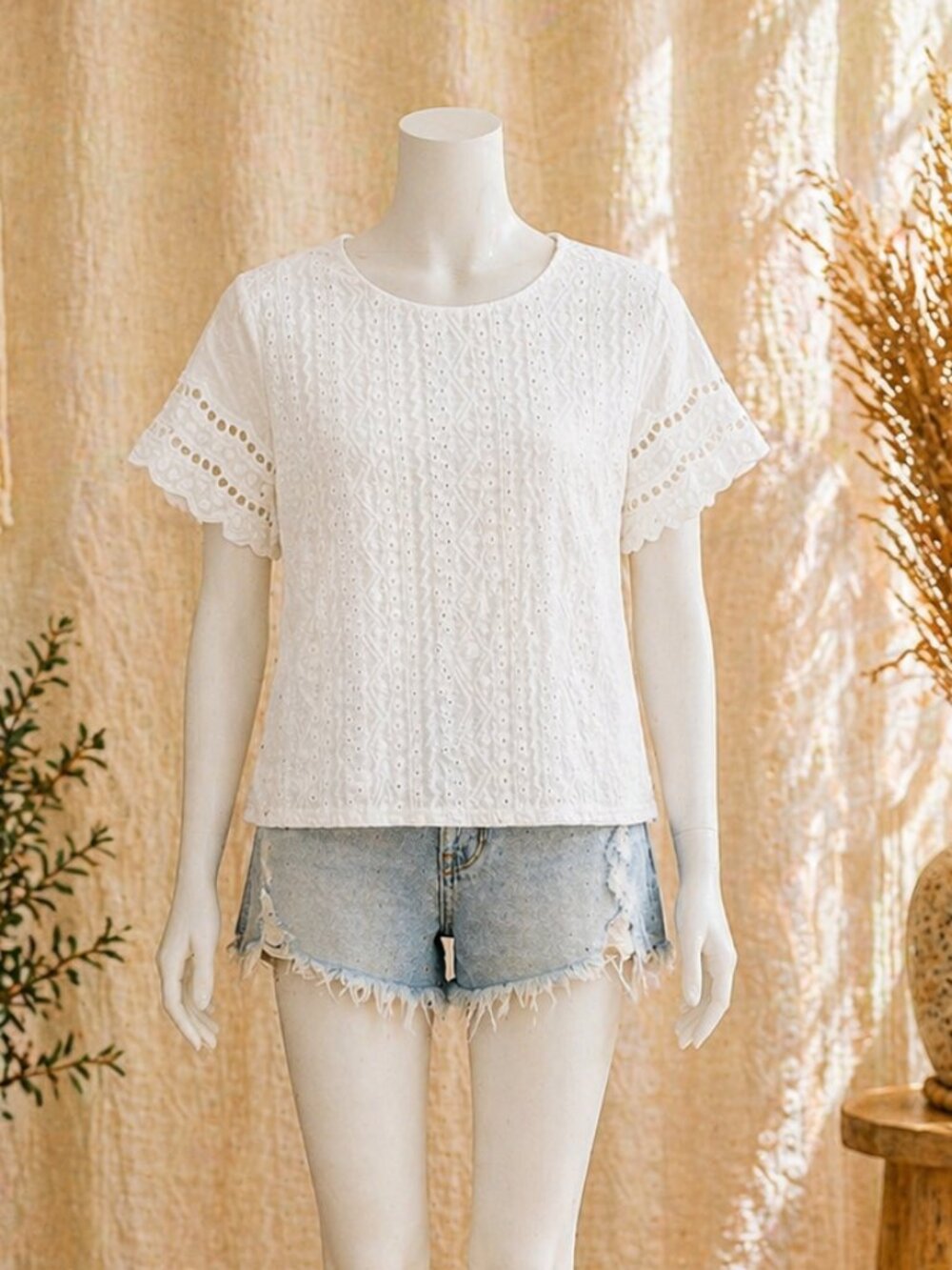 Cupshe White Eyelet Lace Blouse Size L NWT Boho Cottagecore Top